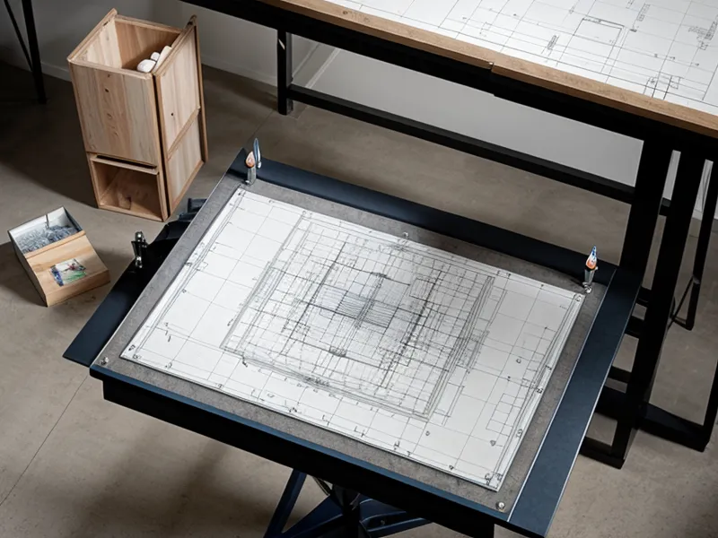 Plan de coffrage d'un sous-sol complexe sur une table de travail