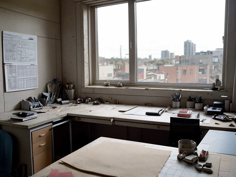 Plans techniques imprimés avec corrections manuelles sur un bureau de dessinateur.